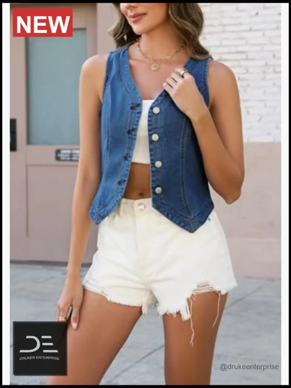 Sleeveless Crop Denim Vest Button Down Y2K Waistcoat